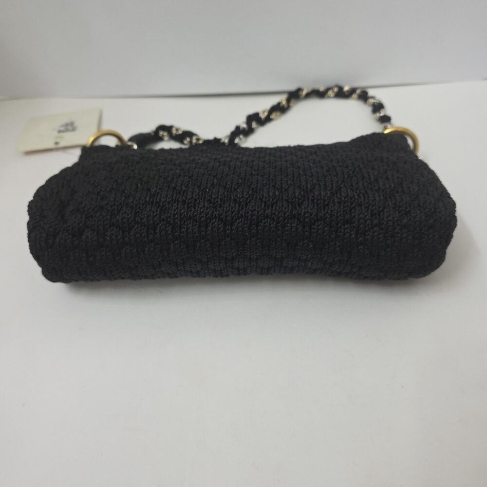 Lina Black Crochet Baguette Shoulder Bag Gold Chain Strap Boho Chic Purse NWT - Picture 7 of 9